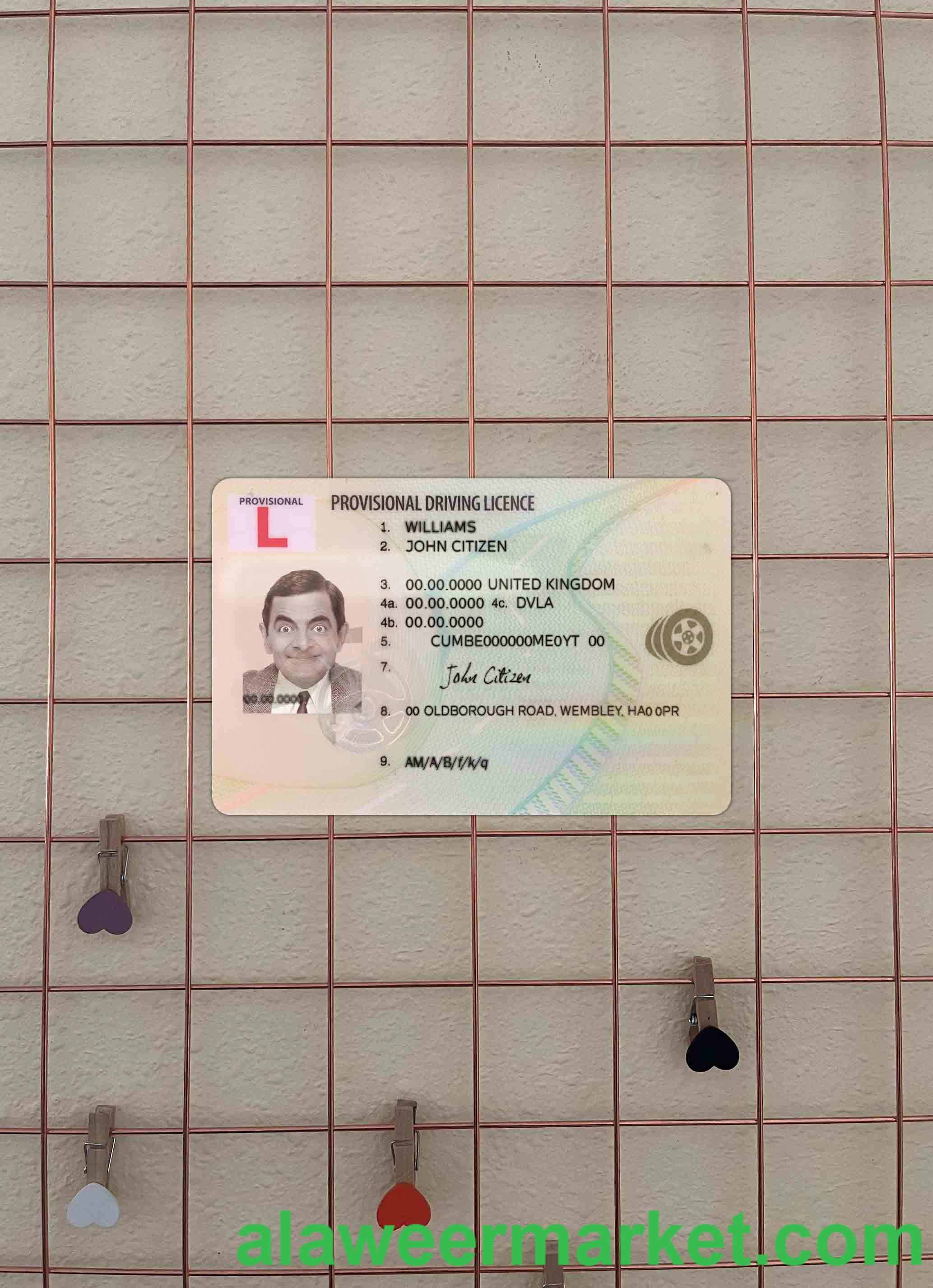 United Kingdom provisional driving license photolook FRONT